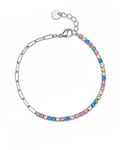 Mika Bracelet – brățară argintie half paperclip half tennis cu zirconia multicolor | Sanni