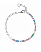 Mika Bracelet – brățară argintie half paperclip half tennis cu zirconia multicolor | Sanni