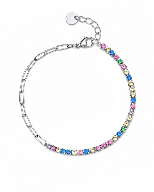 Mika Bracelet – brățară argintie half paperclip half tennis cu zirconia multicolor | Sanni