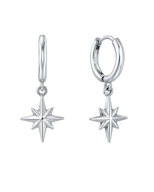 Stella Hoops – Cercei cu Stea – cercei huggie argintii cu stea din oțel inoxidabil | Sanni